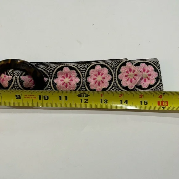 Hadley Pollet Pink & Blue‎ Reversible Fabric Belt with Tortoise Buckle Sz. M - Picture 5 of 7